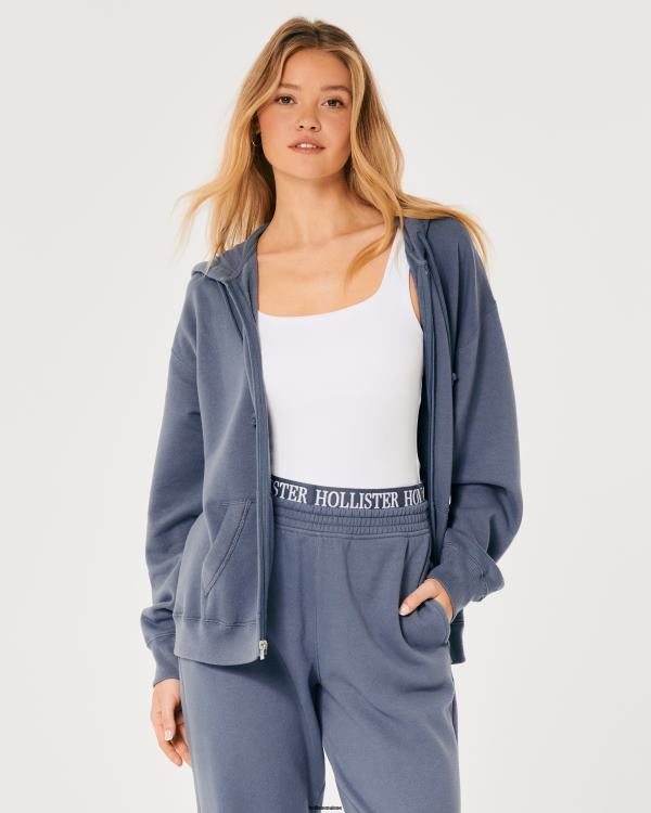 sweat à capuche zippé surdimensionné feel good femmes bleu Hollister hauts RRRJX75