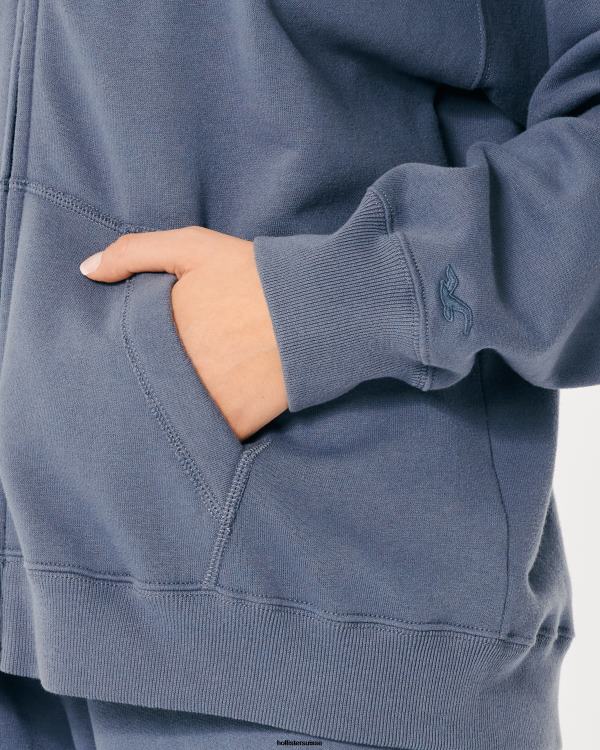 sweat à capuche zippé surdimensionné feel good femmes bleu Hollister hauts RRRJX75