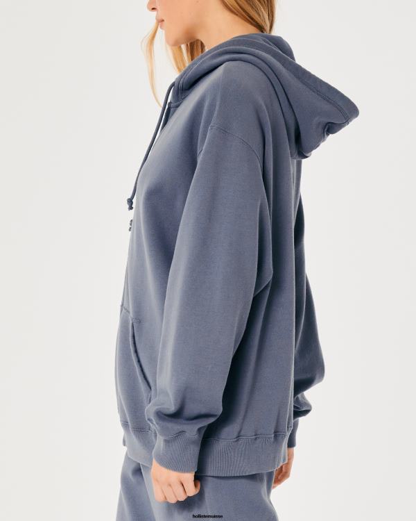 sweat à capuche zippé surdimensionné feel good femmes bleu Hollister hauts RRRJX75