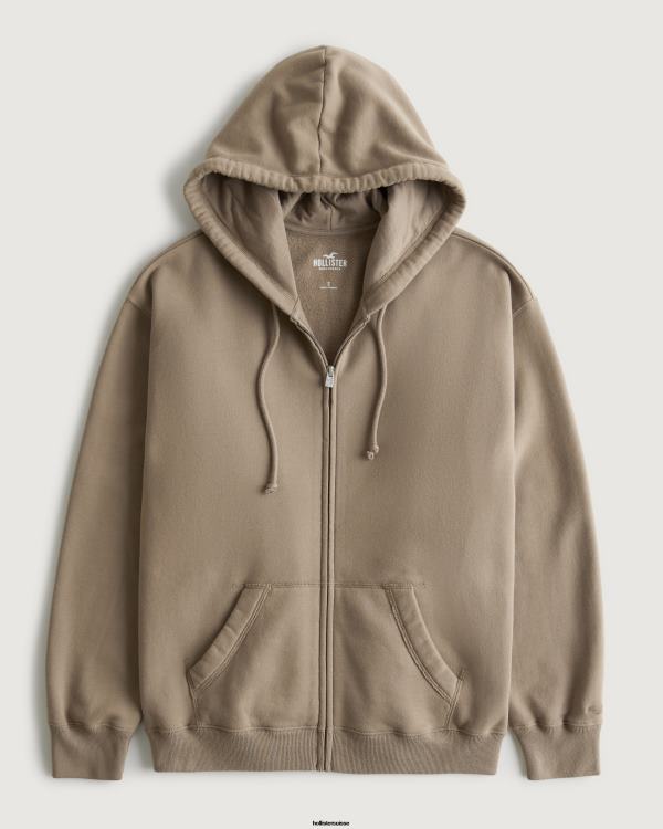 sweat à capuche zippé surdimensionné feel good femmes brun clair Hollister hauts RRRJX65