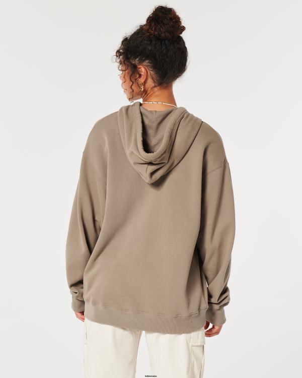 sweat à capuche zippé surdimensionné feel good femmes brun clair Hollister hauts RRRJX65
