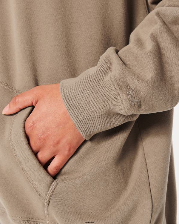 sweat à capuche zippé surdimensionné feel good femmes brun clair Hollister hauts RRRJX65