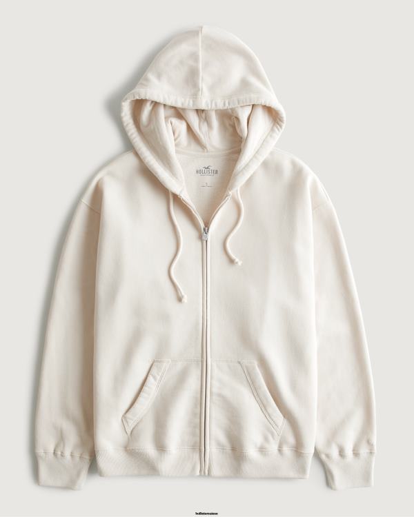 sweat à capuche zippé surdimensionné feel good femmes crème Hollister hauts RRRJX121