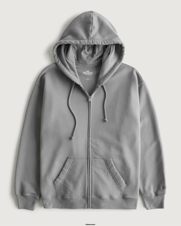 sweat à capuche zippé surdimensionné feel good femmes gris Hollister hauts RRRJX166