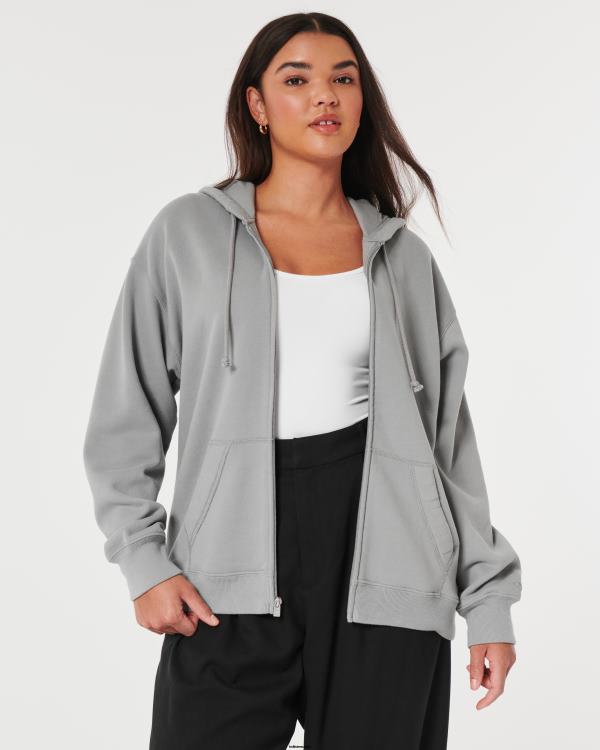 sweat à capuche zippé surdimensionné feel good femmes gris Hollister hauts RRRJX166