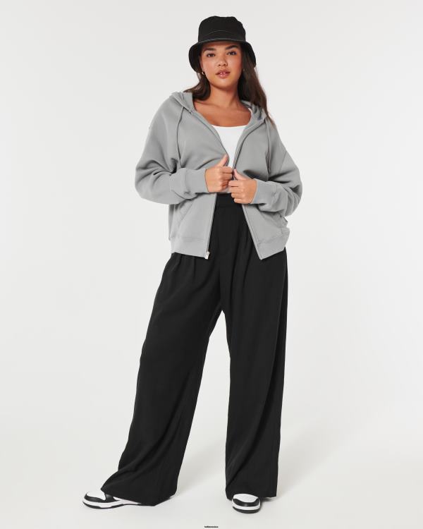 sweat à capuche zippé surdimensionné feel good femmes gris Hollister hauts RRRJX166