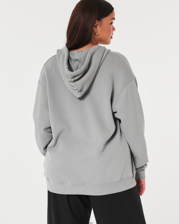 sweat à capuche zippé surdimensionné feel good femmes gris Hollister hauts RRRJX166
