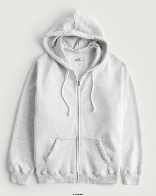 sweat à capuche zippé surdimensionné feel good femmes gris chiné clair Hollister hauts RRRJX29