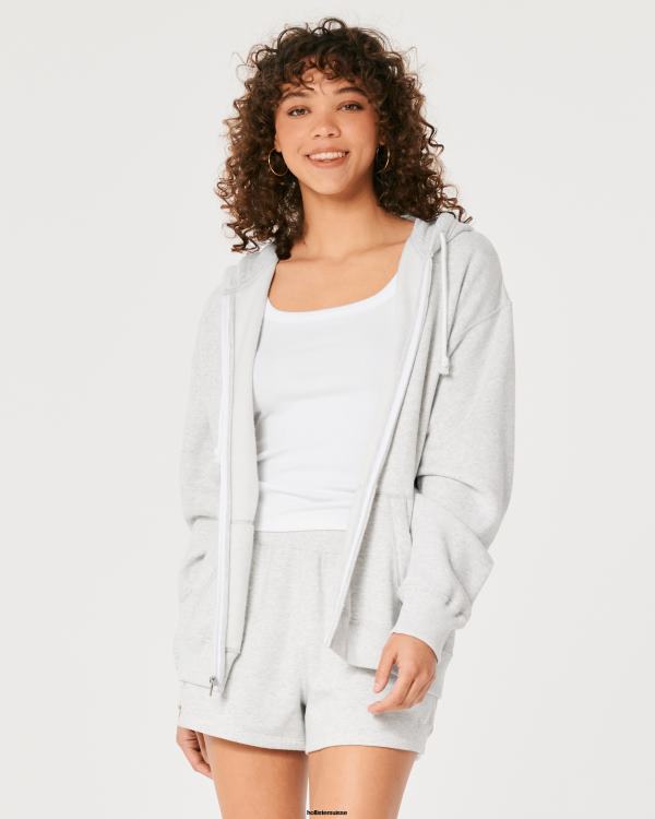 sweat à capuche zippé surdimensionné feel good femmes gris chiné clair Hollister hauts RRRJX29