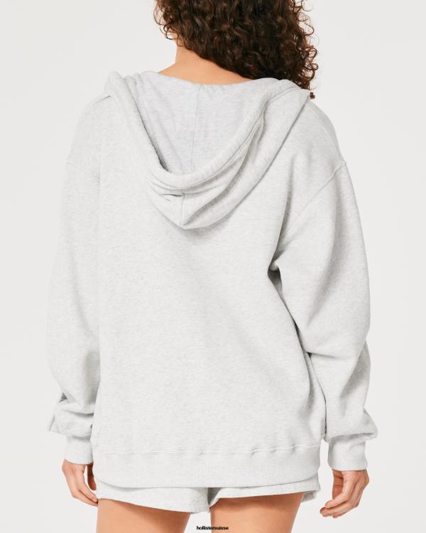 sweat à capuche zippé surdimensionné feel good femmes gris chiné clair Hollister hauts RRRJX29