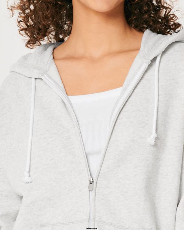 sweat à capuche zippé surdimensionné feel good femmes gris chiné clair Hollister hauts RRRJX29