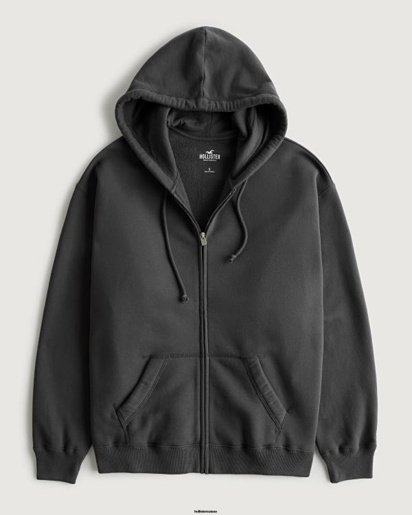 sweat à capuche zippé surdimensionné feel good femmes gris foncé Hollister hauts RRRJX26
