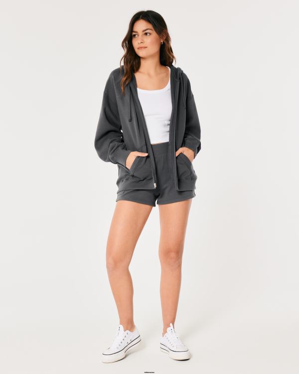 sweat à capuche zippé surdimensionné feel good femmes gris foncé Hollister hauts RRRJX26