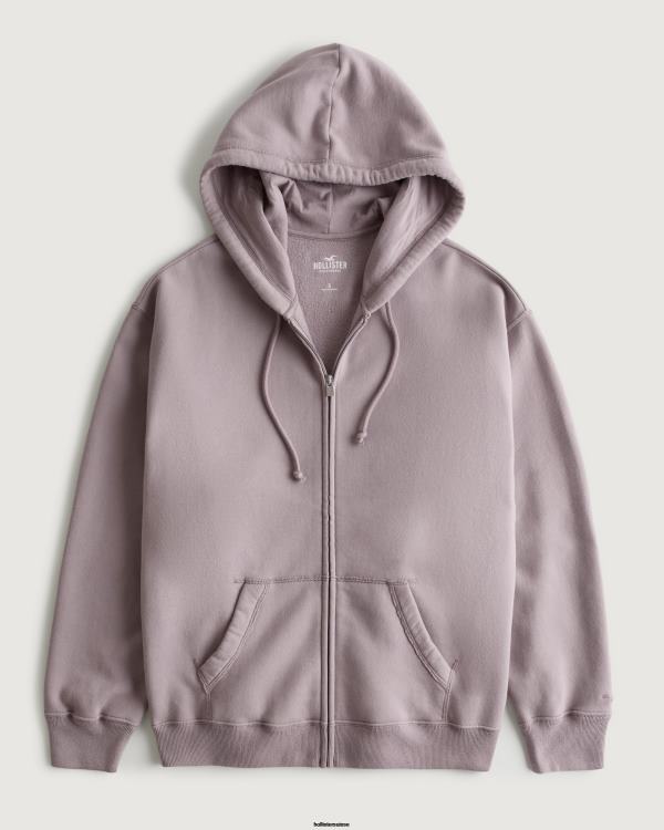 sweat à capuche zippé surdimensionné feel good femmes gris violet Hollister hauts RRRJX77