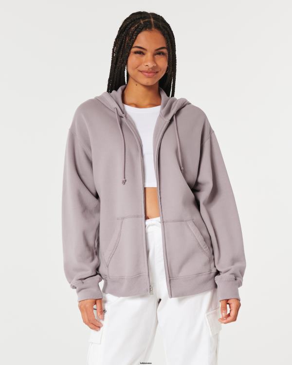 sweat à capuche zippé surdimensionné feel good femmes gris violet Hollister hauts RRRJX77