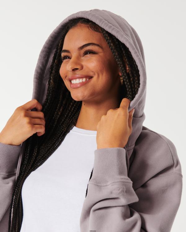 sweat à capuche zippé surdimensionné feel good femmes gris violet Hollister hauts RRRJX77