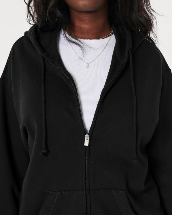 sweat à capuche zippé surdimensionné feel good femmes noir Hollister hauts RRRJX4