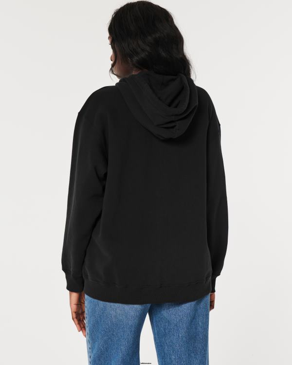 sweat à capuche zippé surdimensionné feel good femmes noir Hollister hauts RRRJX4