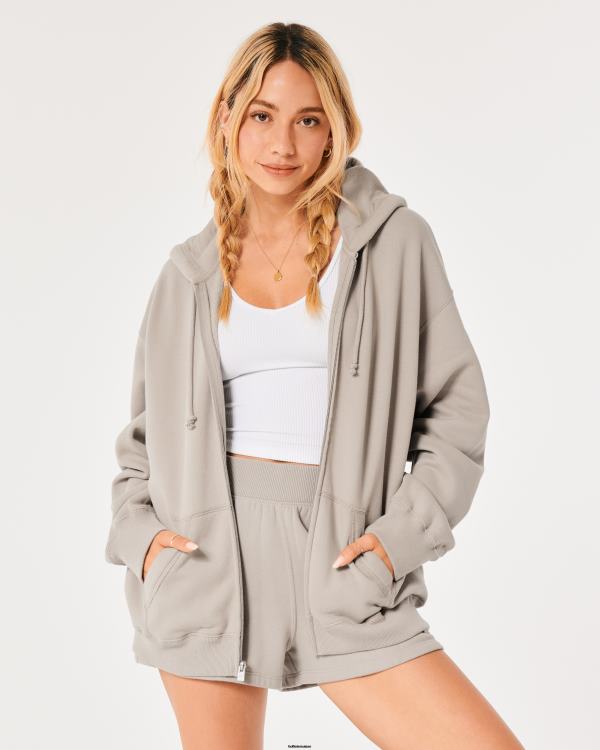 sweat à capuche zippé surdimensionné feel good femmes taupe Hollister hauts RRRJX44