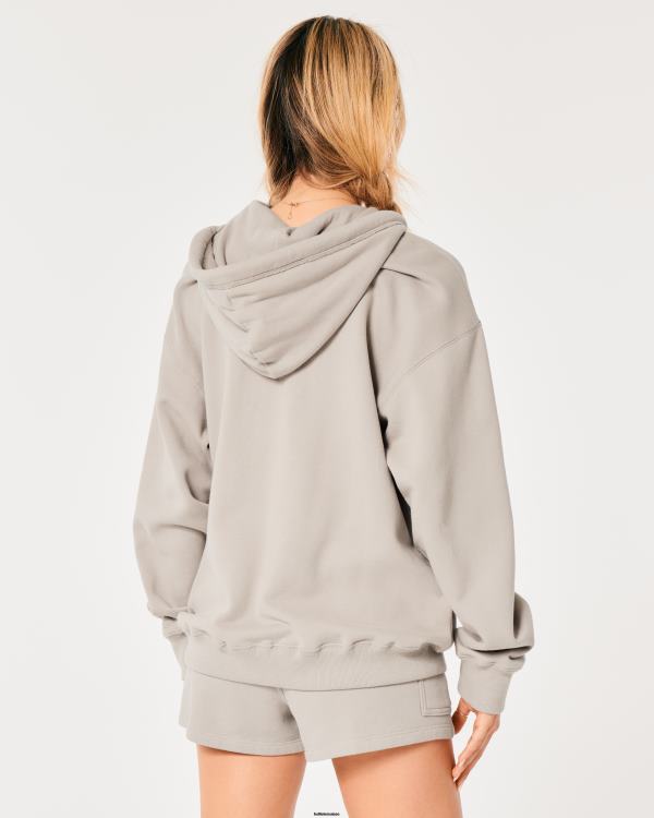 sweat à capuche zippé surdimensionné feel good femmes taupe Hollister hauts RRRJX44