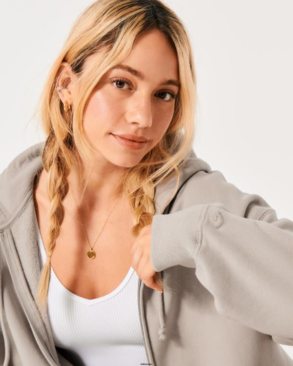 sweat à capuche zippé surdimensionné feel good femmes taupe Hollister hauts RRRJX44