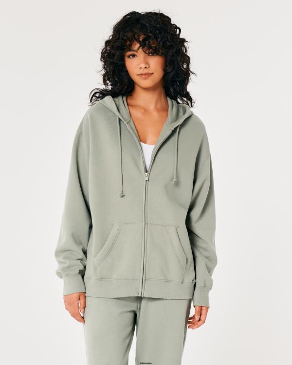 sweat à capuche zippé surdimensionné feel good femmes vert clair Hollister hauts RRRJX122