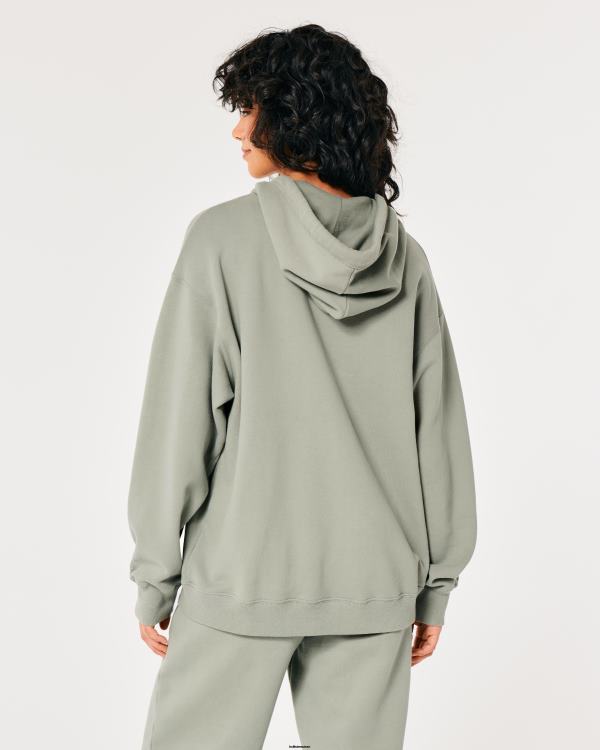sweat à capuche zippé surdimensionné feel good femmes vert clair Hollister hauts RRRJX122