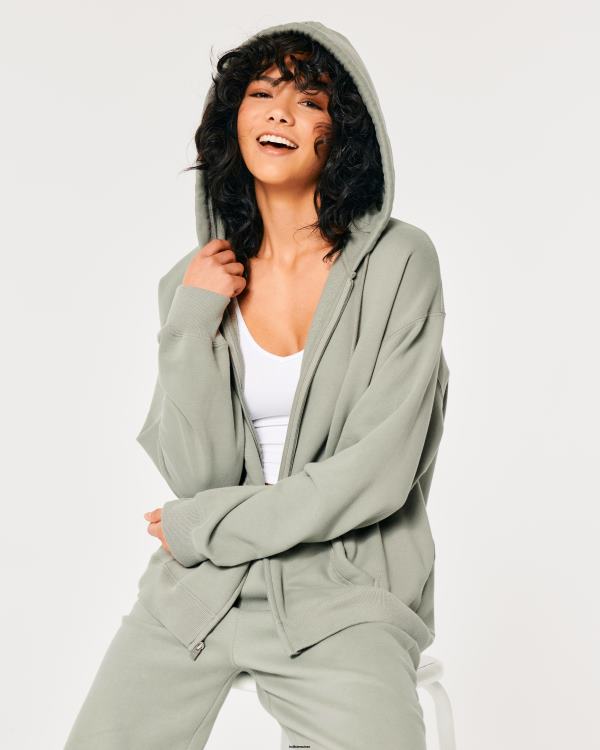 sweat à capuche zippé surdimensionné feel good femmes vert clair Hollister hauts RRRJX122