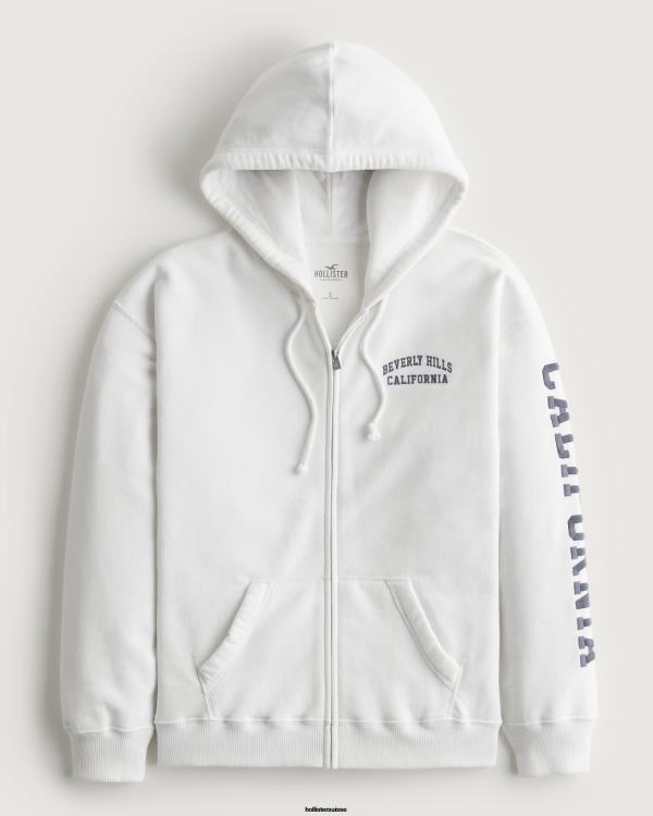 sweat à capuche zippé surdimensionné graphique beverly hills femmes blanc Hollister hauts RRRJX267
