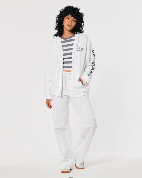 sweat à capuche zippé surdimensionné graphique beverly hills femmes blanc Hollister hauts RRRJX267