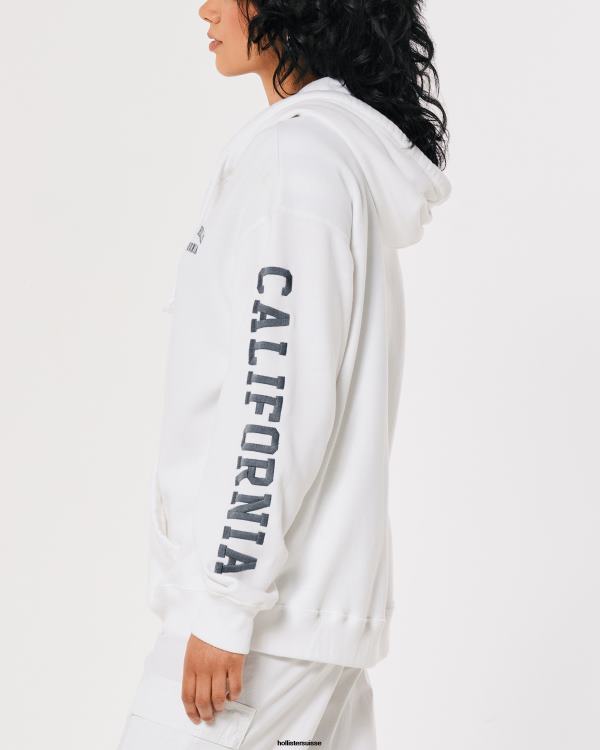 sweat à capuche zippé surdimensionné graphique beverly hills femmes blanc Hollister hauts RRRJX267