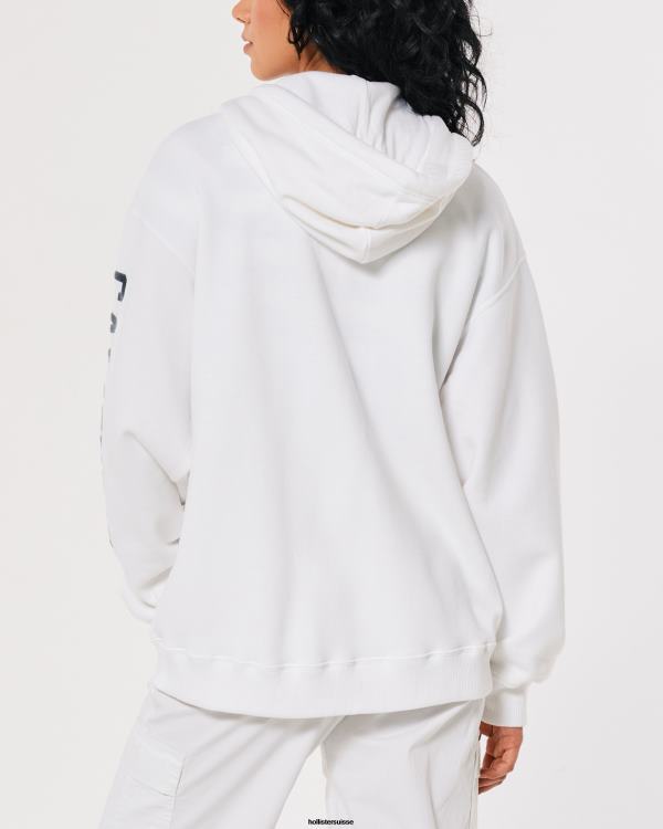 sweat à capuche zippé surdimensionné graphique beverly hills femmes blanc Hollister hauts RRRJX267