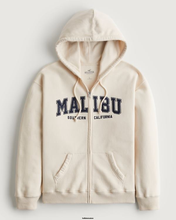 sweat à capuche zippé surdimensionné malibu california graphique femmes crème Hollister hauts RRRJX154