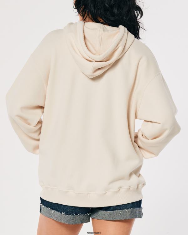 sweat à capuche zippé surdimensionné malibu california graphique femmes crème Hollister hauts RRRJX154