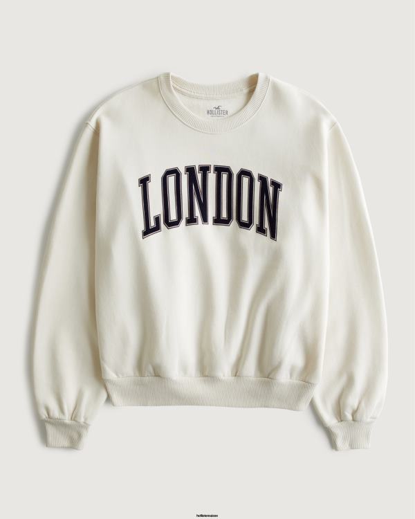 sweat ras du cou graphique london oversize femmes crème Hollister hauts RRRJX46