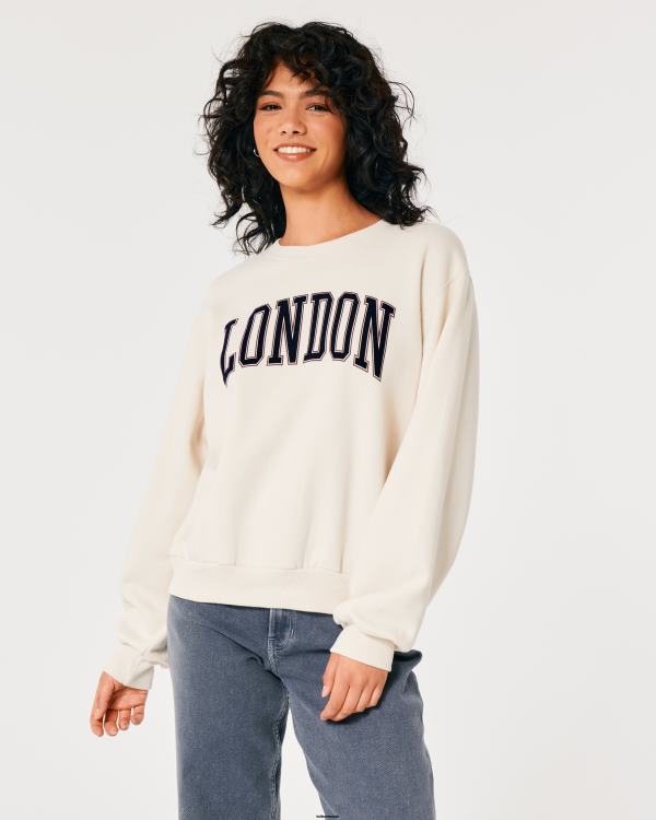 sweat ras du cou graphique london oversize femmes crème Hollister hauts RRRJX46