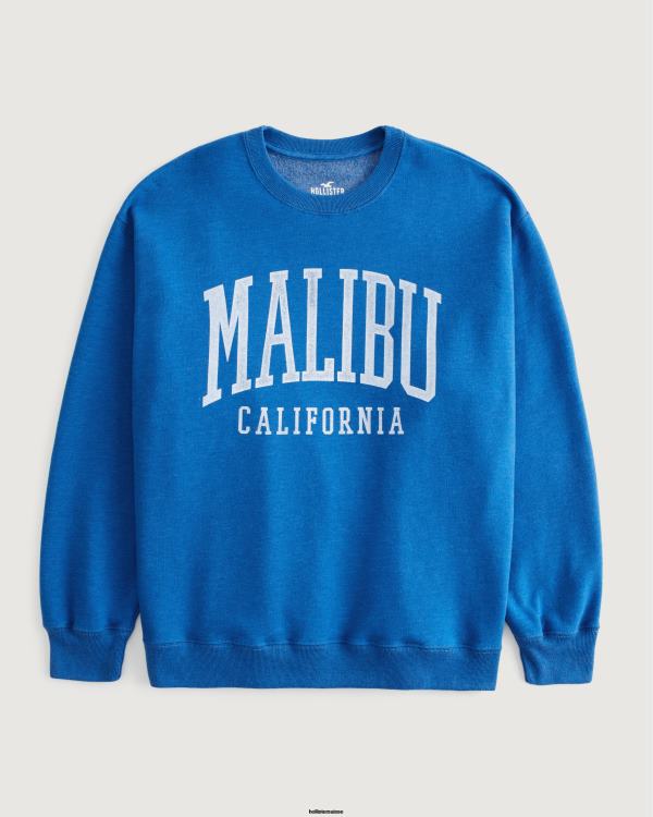 sweat ras du cou graphique malibu california surdimensionné femmes bleu Hollister hauts RRRJX53