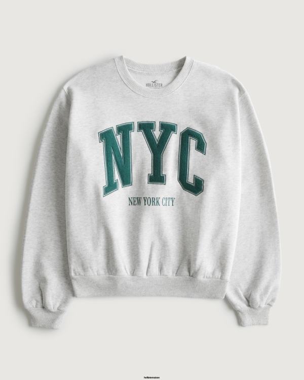 sweat ras du cou graphique new york city oversize femmes gris chiné clair Hollister hauts RRRJX11
