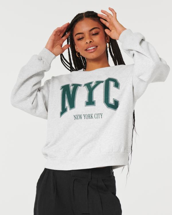 sweat ras du cou graphique new york city oversize femmes gris chiné clair Hollister hauts RRRJX11