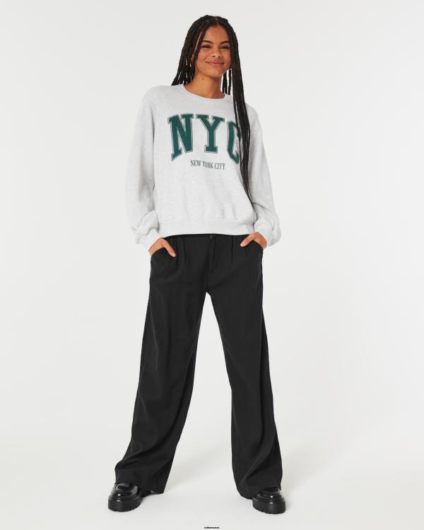 sweat ras du cou graphique new york city oversize femmes gris chiné clair Hollister hauts RRRJX11