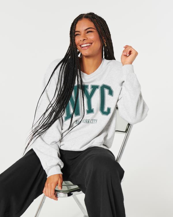 sweat ras du cou graphique new york city oversize femmes gris chiné clair Hollister hauts RRRJX11