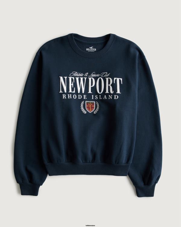 sweat ras du cou graphique oversize newport rhode island femmes bleu marine Hollister hauts RRRJX6