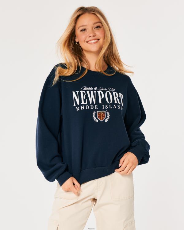 sweat ras du cou graphique oversize newport rhode island femmes bleu marine Hollister hauts RRRJX6