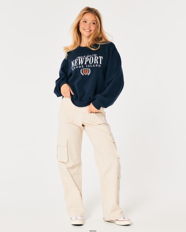 sweat ras du cou graphique oversize newport rhode island femmes bleu marine Hollister hauts RRRJX6