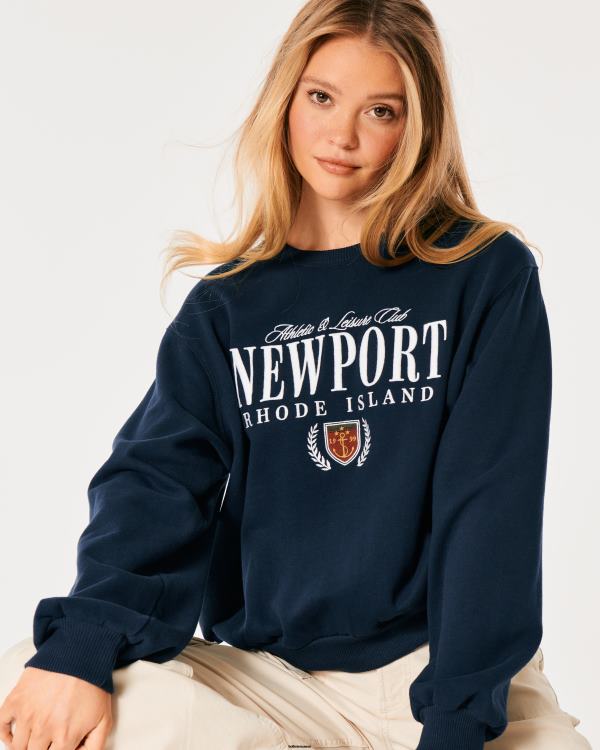 sweat ras du cou graphique oversize newport rhode island femmes bleu marine Hollister hauts RRRJX6