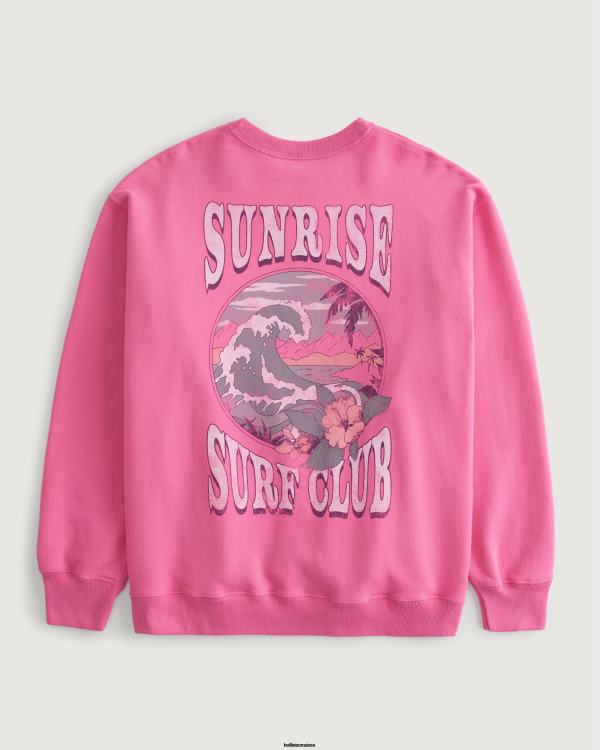 sweat ras du cou oversize à imprimé sunrise surf club femmes rose Hollister hauts RRRJX39