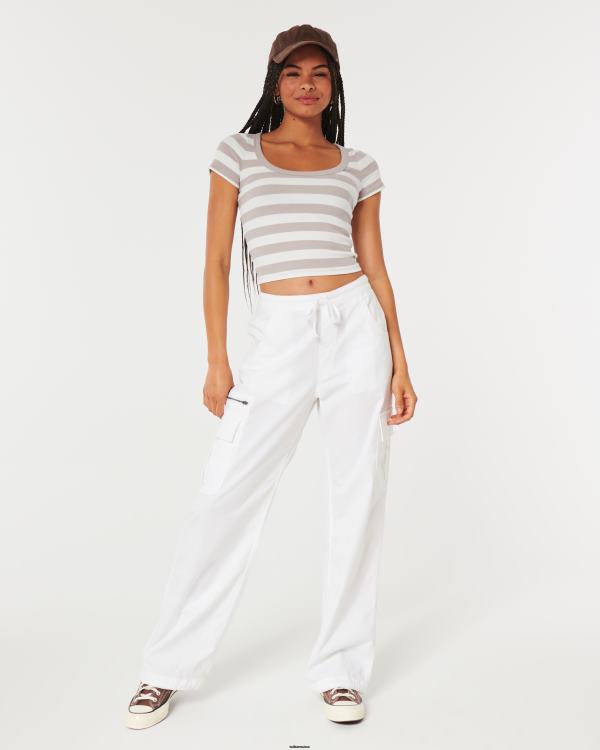 t-shirt bébé côtelé à encolure dégagée femmes rayure taupe Hollister hauts RRRJX325