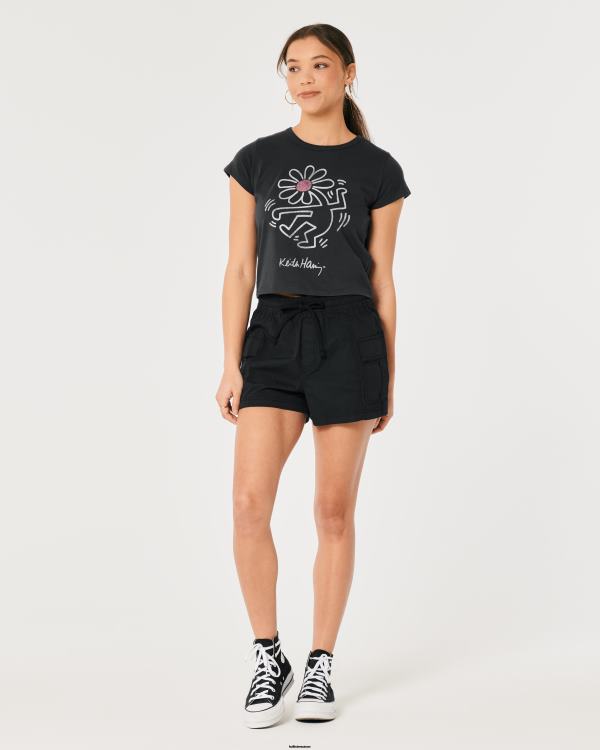 t-shirt graphique décontracté keith haring art femmes noir Hollister hauts RRRJX416