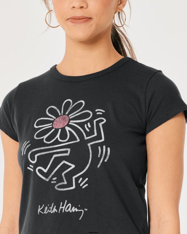 t-shirt graphique décontracté keith haring art femmes noir Hollister hauts RRRJX416