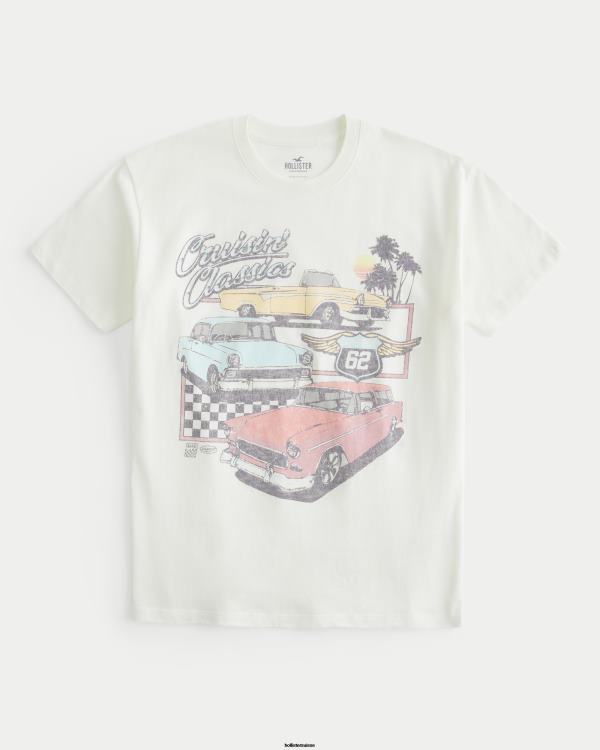 t-shirt graphique de voiture classique surdimensionné femmes blanc Hollister hauts RRRJX61